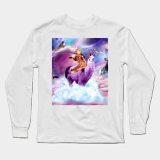 Kitty Cat Riding On Rainbow Llama In Space Long Sleeve T-Shirt